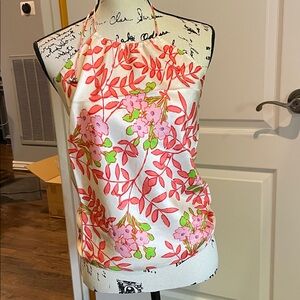 Vibrant Floral Halter Top - Pink m, Orange and Green